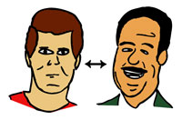 (left to right) Kevin Bacon, double-sided arrow, Saddam Hussein.